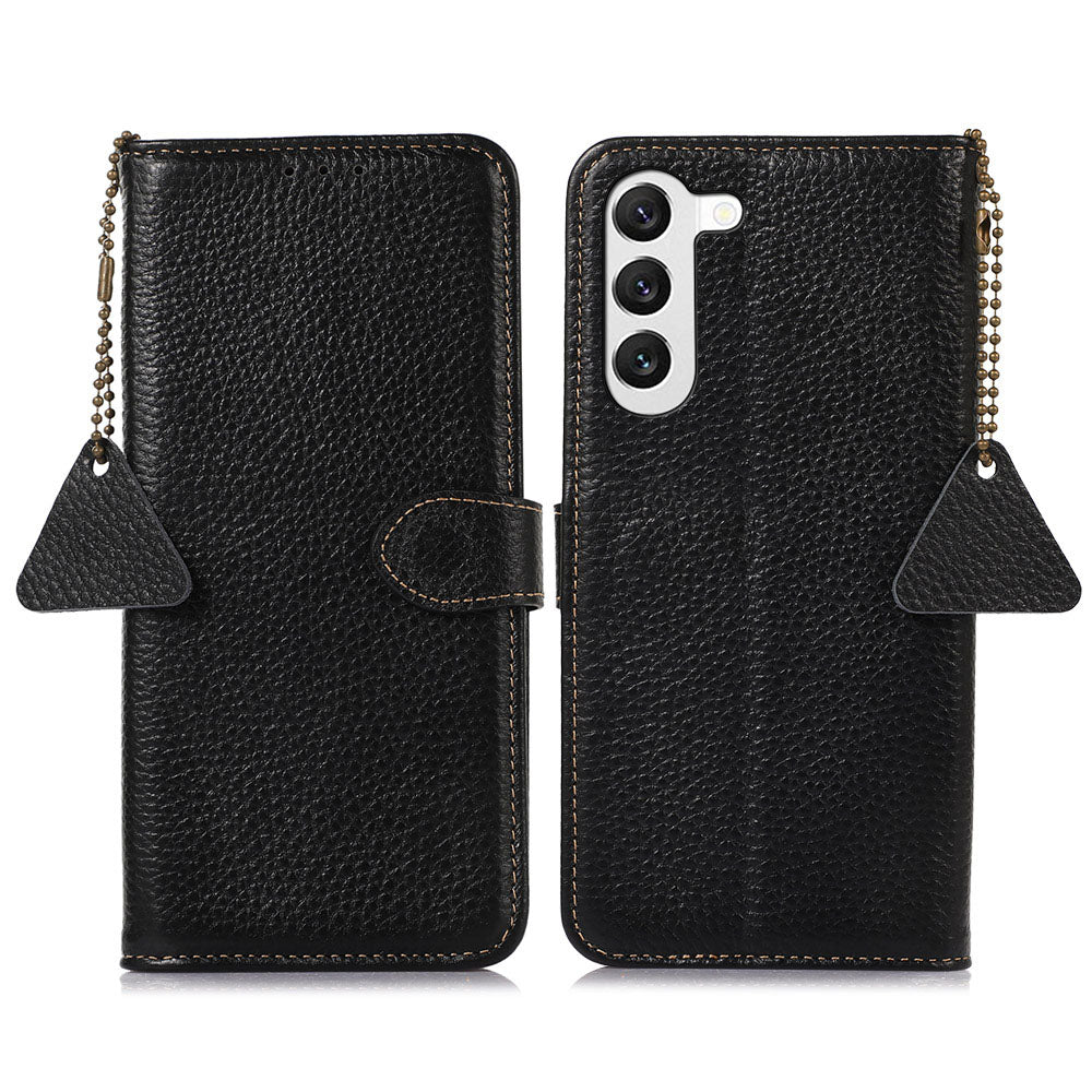 For Samsung Galaxy S23 Wallet Phone Case Genuine Cow Leather Litchi Texture RFID Blocking Stand Shell For Samsung Galaxy S23 Wallet Phone Case Genuine Cow Leather Litchi Texture RFID Blocking Stand Shell